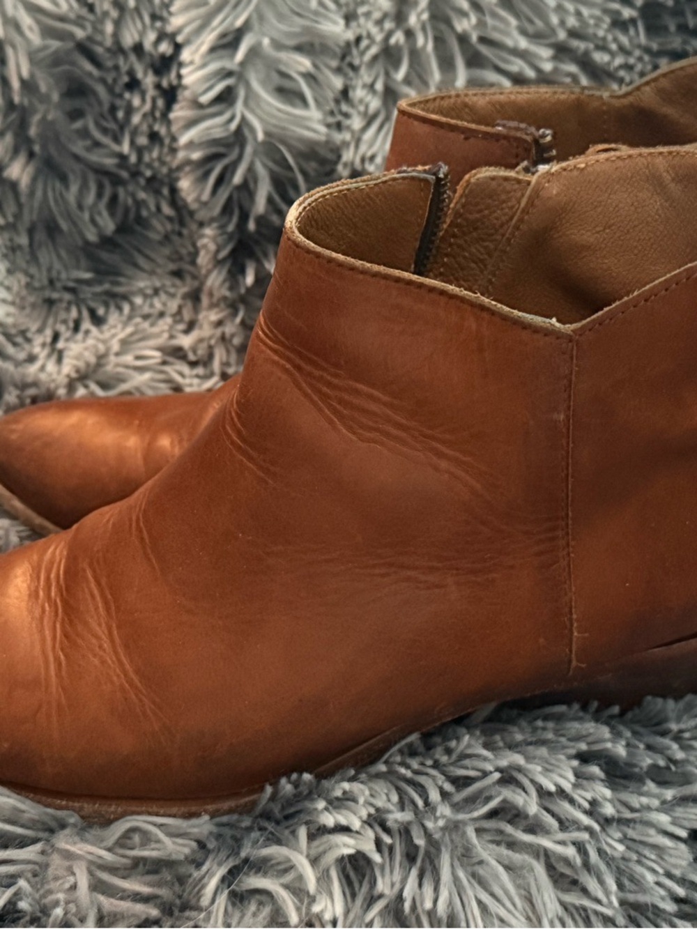 Frye Chestnut Leather Ankle Booties with Side Zip